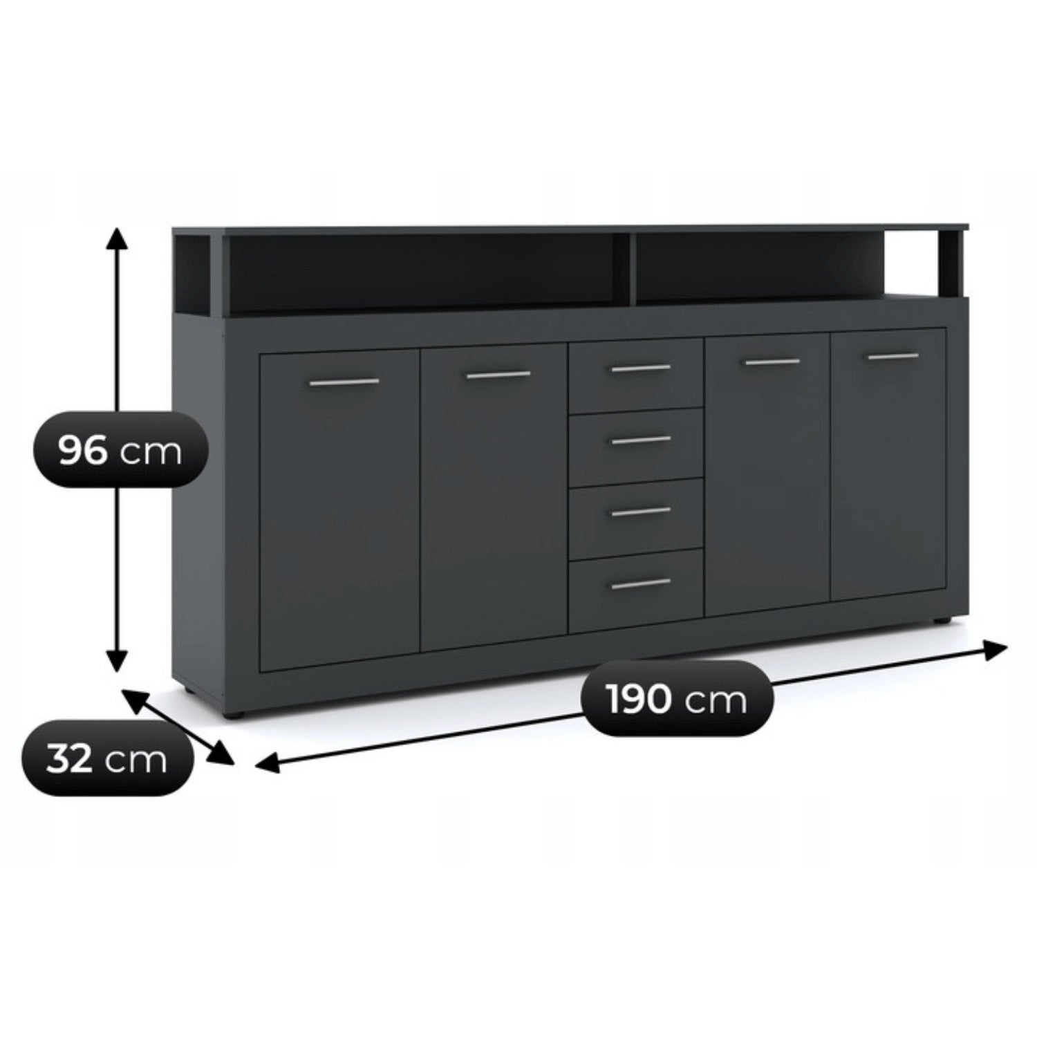 BLAGO Kommode 190cm Anthrazit
