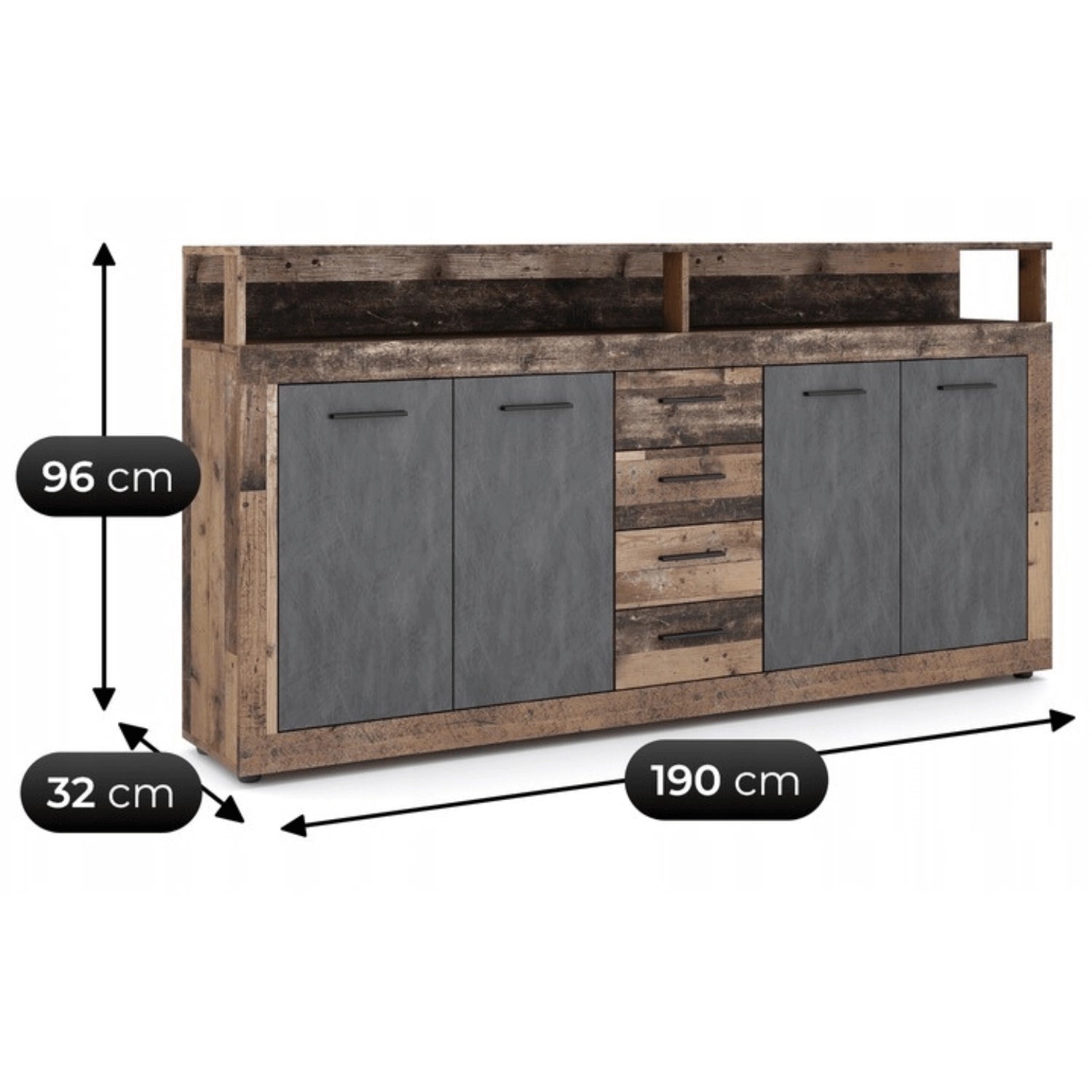 Kommode BLAGO 190 cm Dunkle Eiche/Schwarz