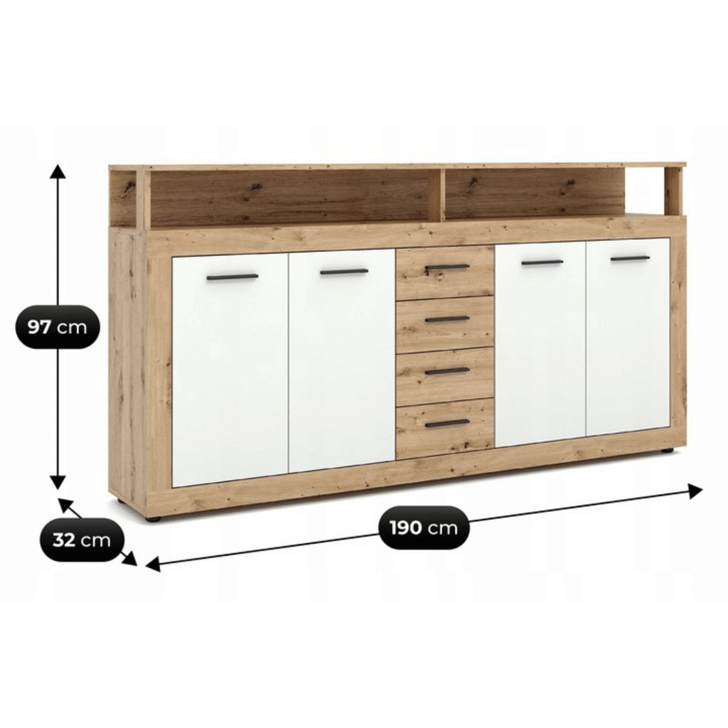 BLAGO Kommode 190 cm Kunsteiche/Weiß