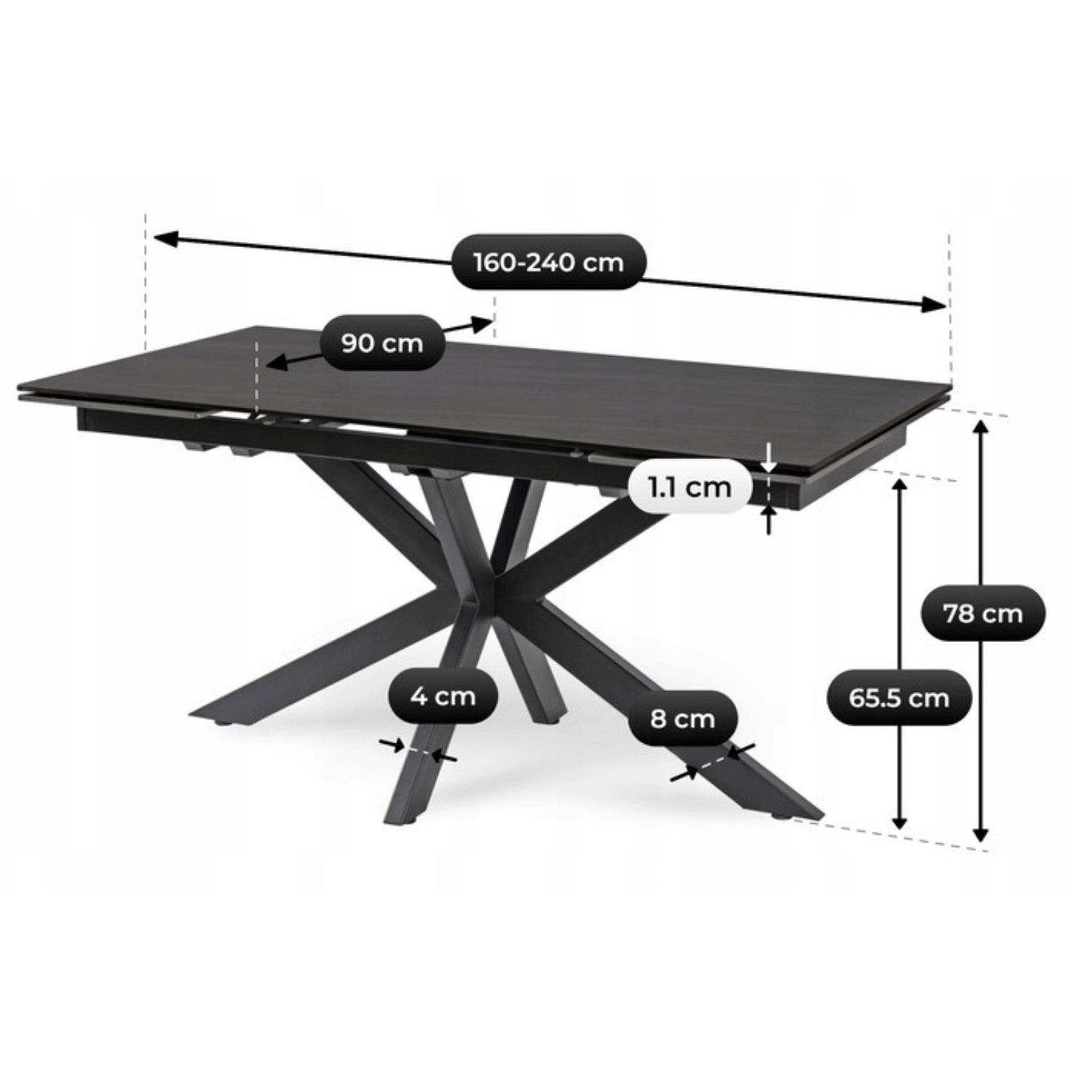 BRUNO Keramik-Ausziehtisch 160–240 cm