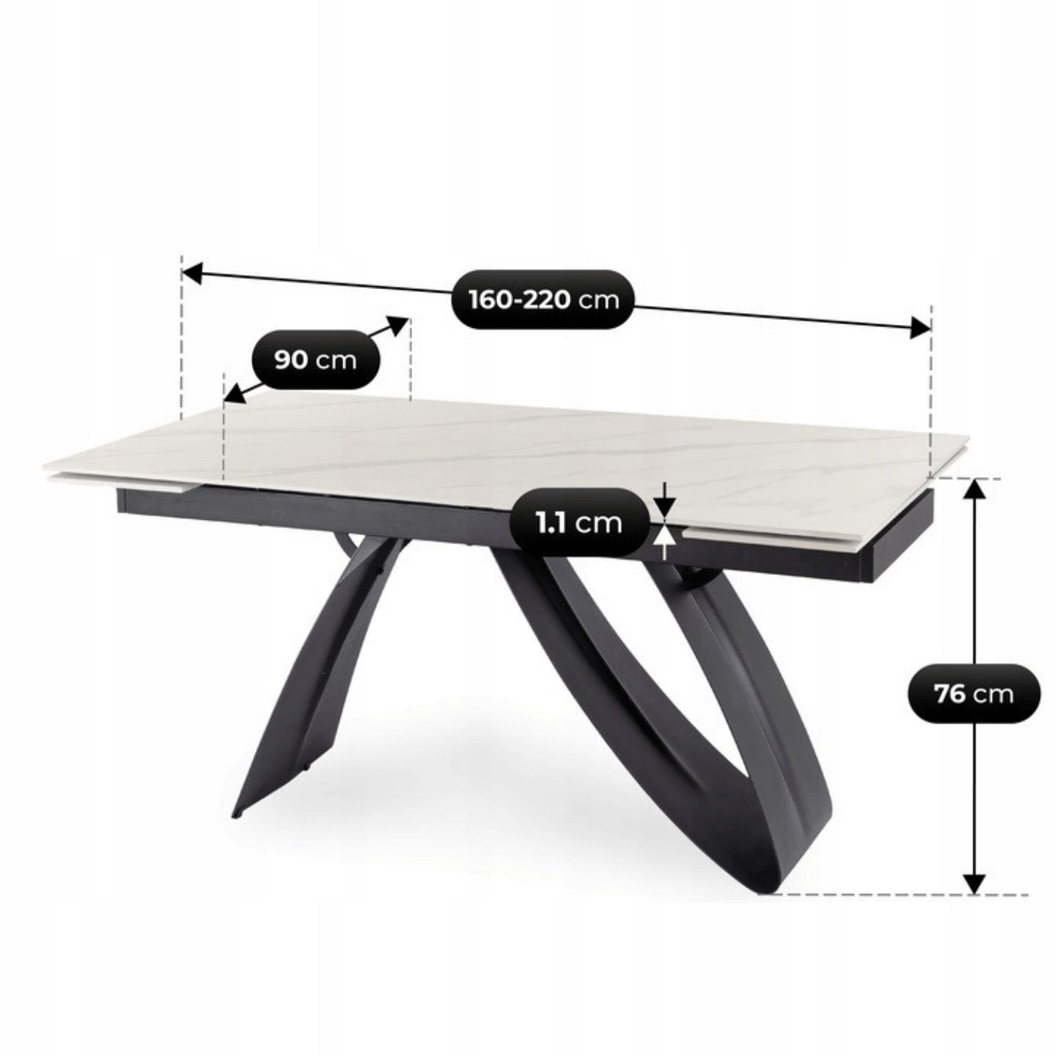 DEVON Keramik-Ausziehtisch 160–220 cm