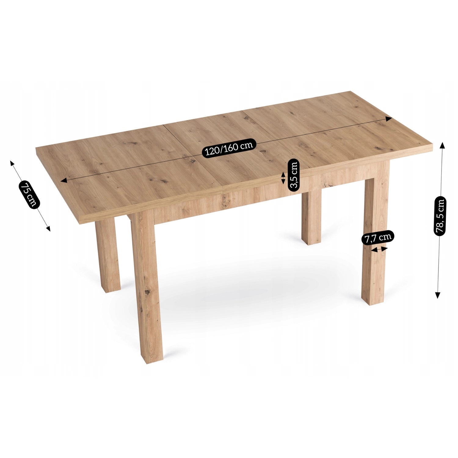 Ausziehtisch SKUBI 120–160 cm