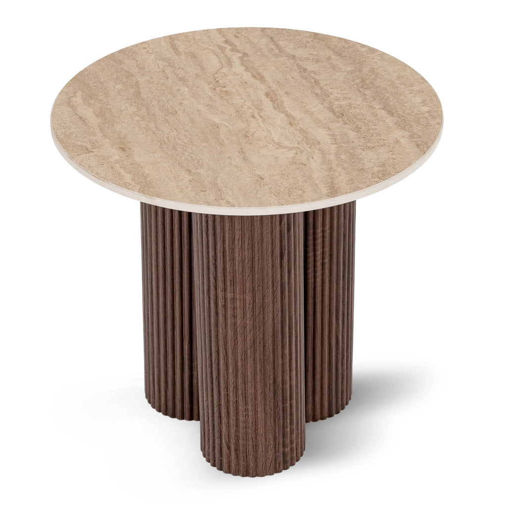 ALMERIA Kaffeetisch Travertin/Walnuss 50 cm