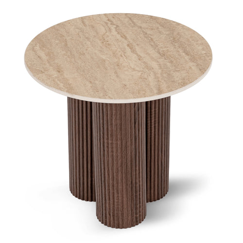 ALMERIA Kaffeetisch Travertin/Walnuss 50 cm
