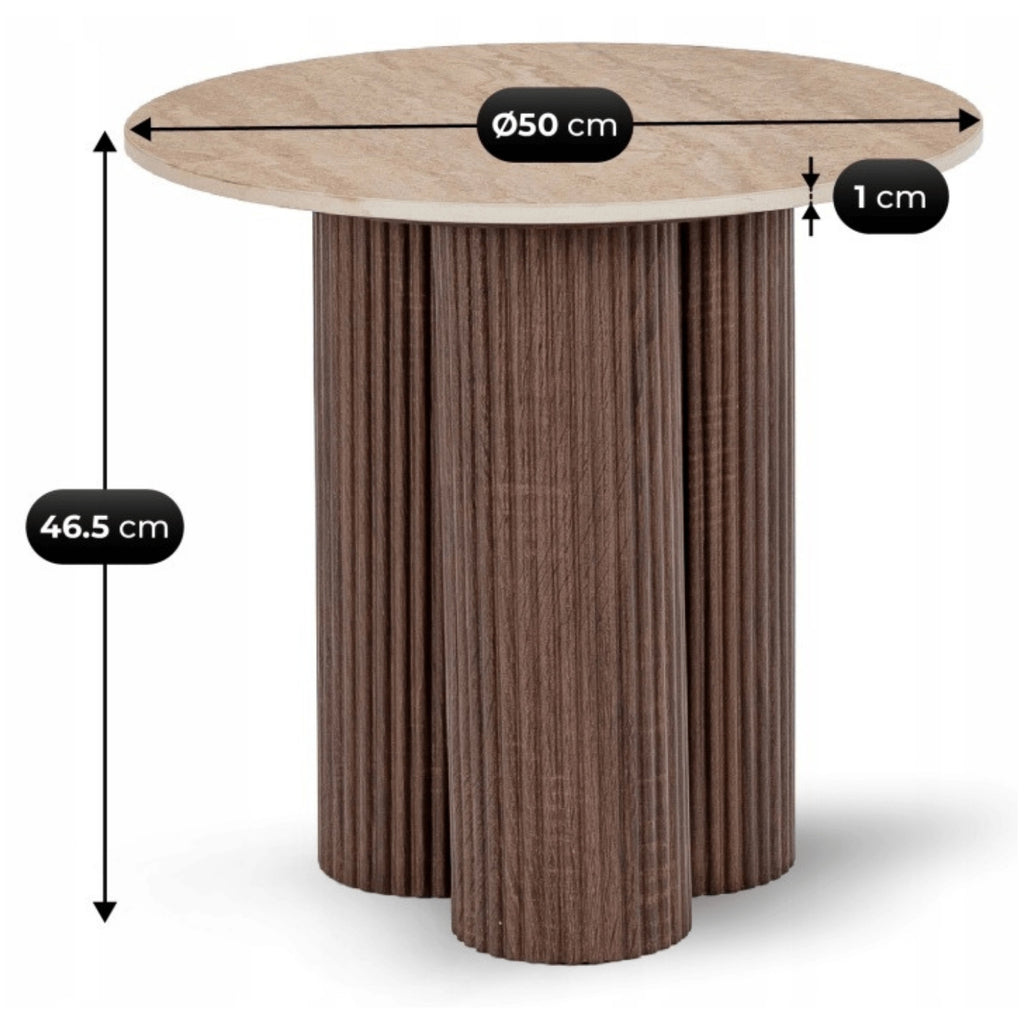 ALMERIA Kaffeetisch Travertin/Walnuss 50 cm