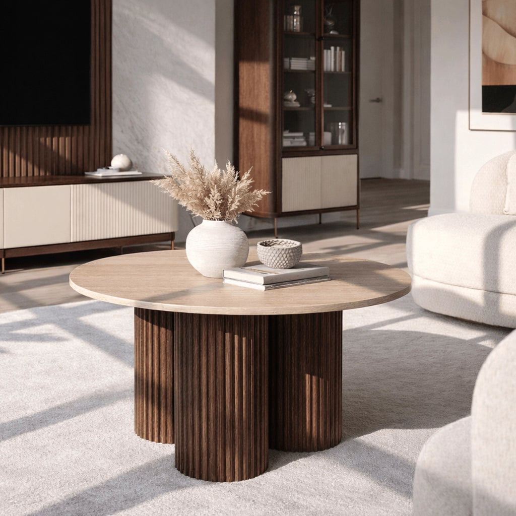 CARTAGENA Couchtisch Travertin/Walnuss 80 cm