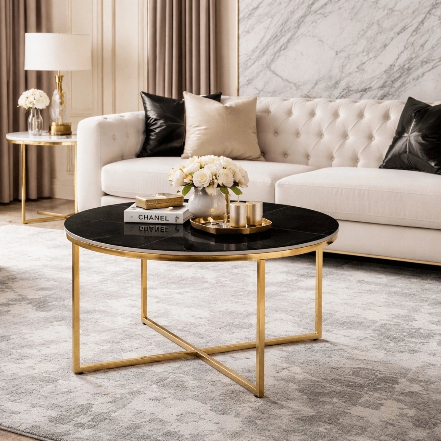 MARINE Keramiktisch Schwarzer Marmor Matt/Gold