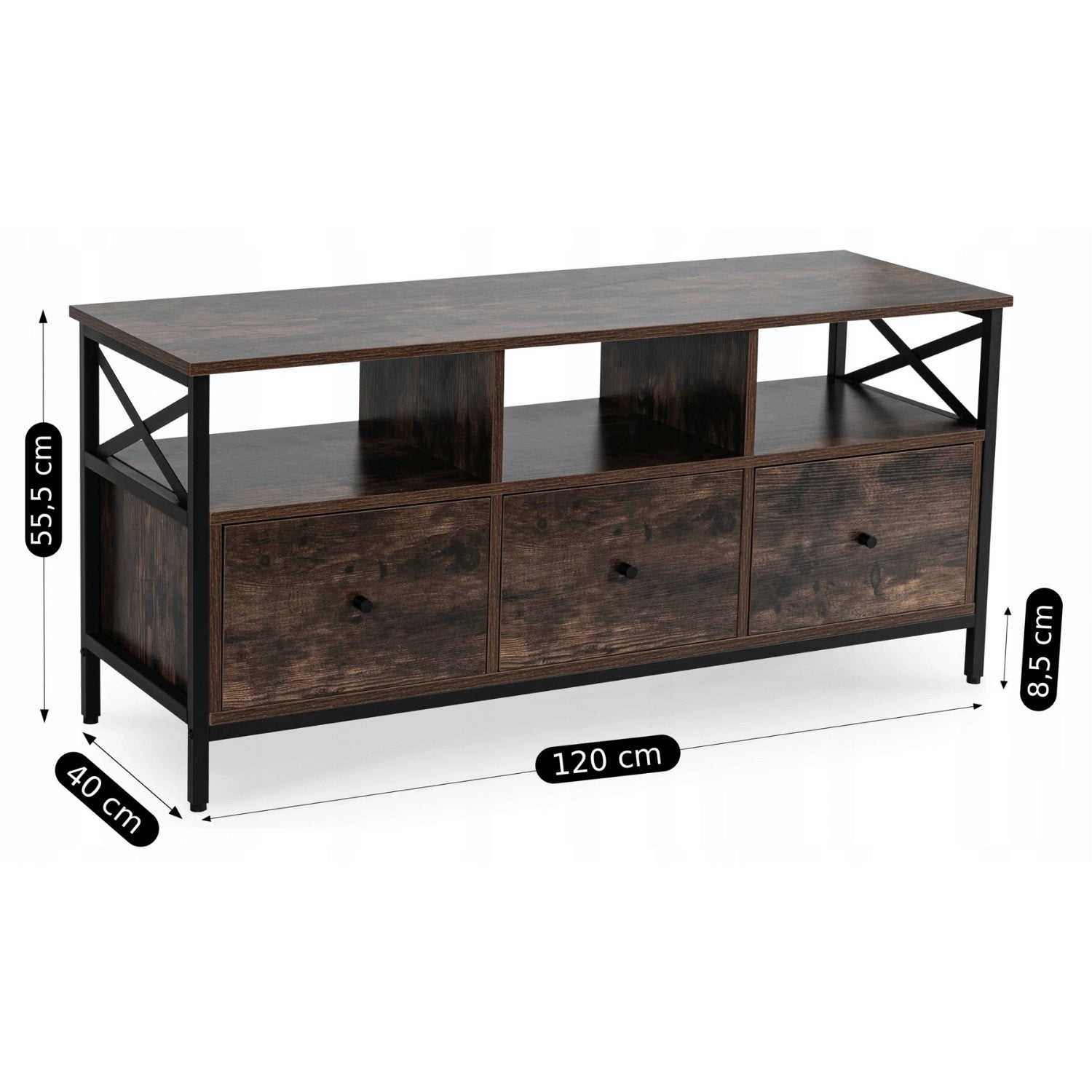 ZONE TV-Schrank 120 cm mit Schubladen Rustikale Eiche