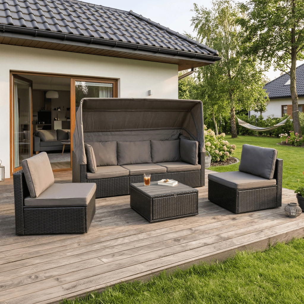 CALIENTE Gartenmöbel-Set Schwarz/Braun