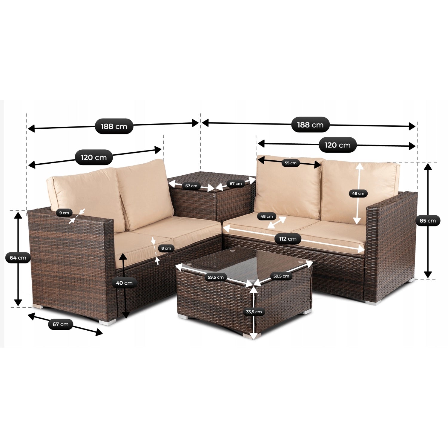 NEGRO Gartenmöbel-Set Braun/Beige