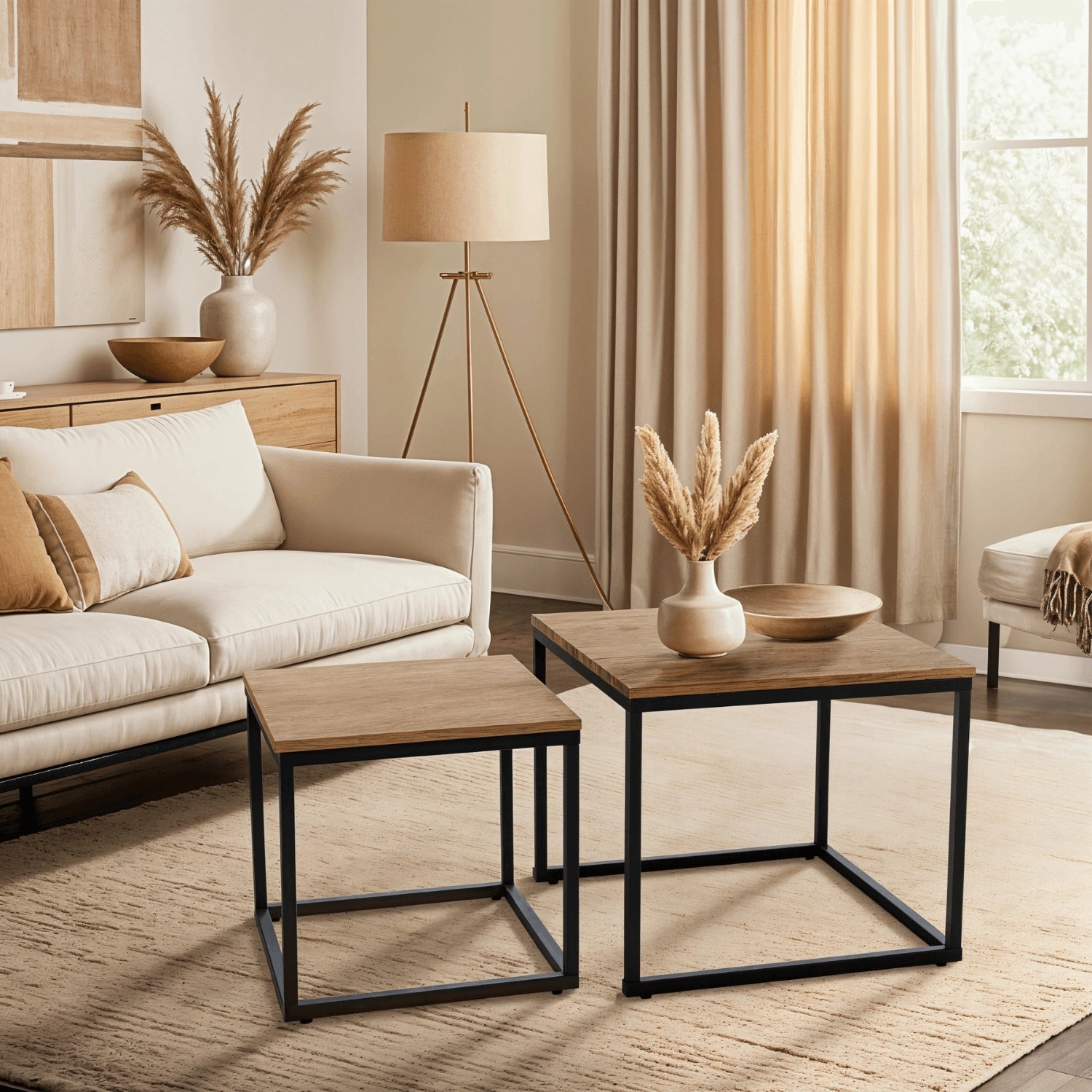 CARMI Couchtisch-Set Goldene Eiche Schwarz