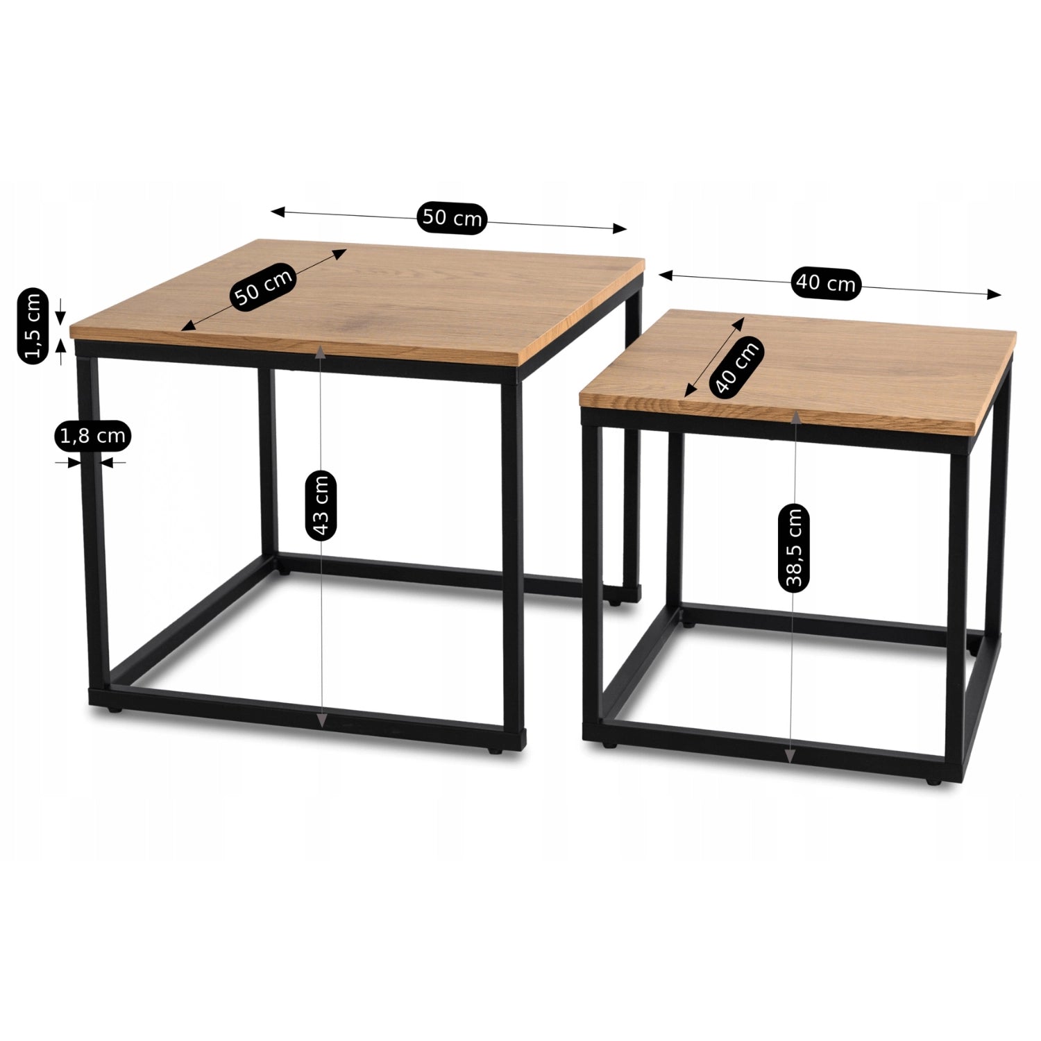 CARMI Couchtisch-Set Goldene Eiche Schwarz
