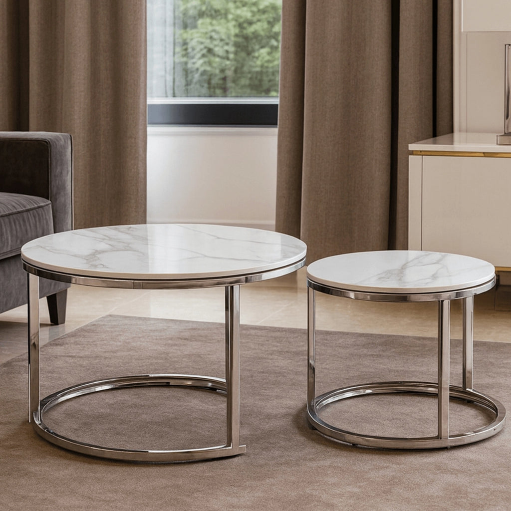 AMARA Keramiktisch-Set Weißer Marmor/Silber