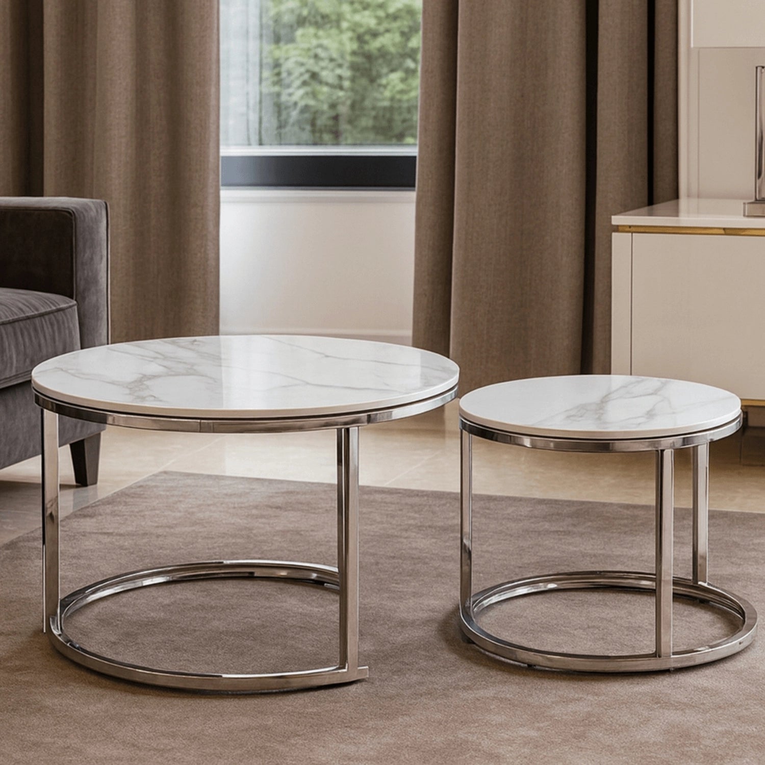 AMARA Keramiktisch-Set Weißer Marmor/Silber