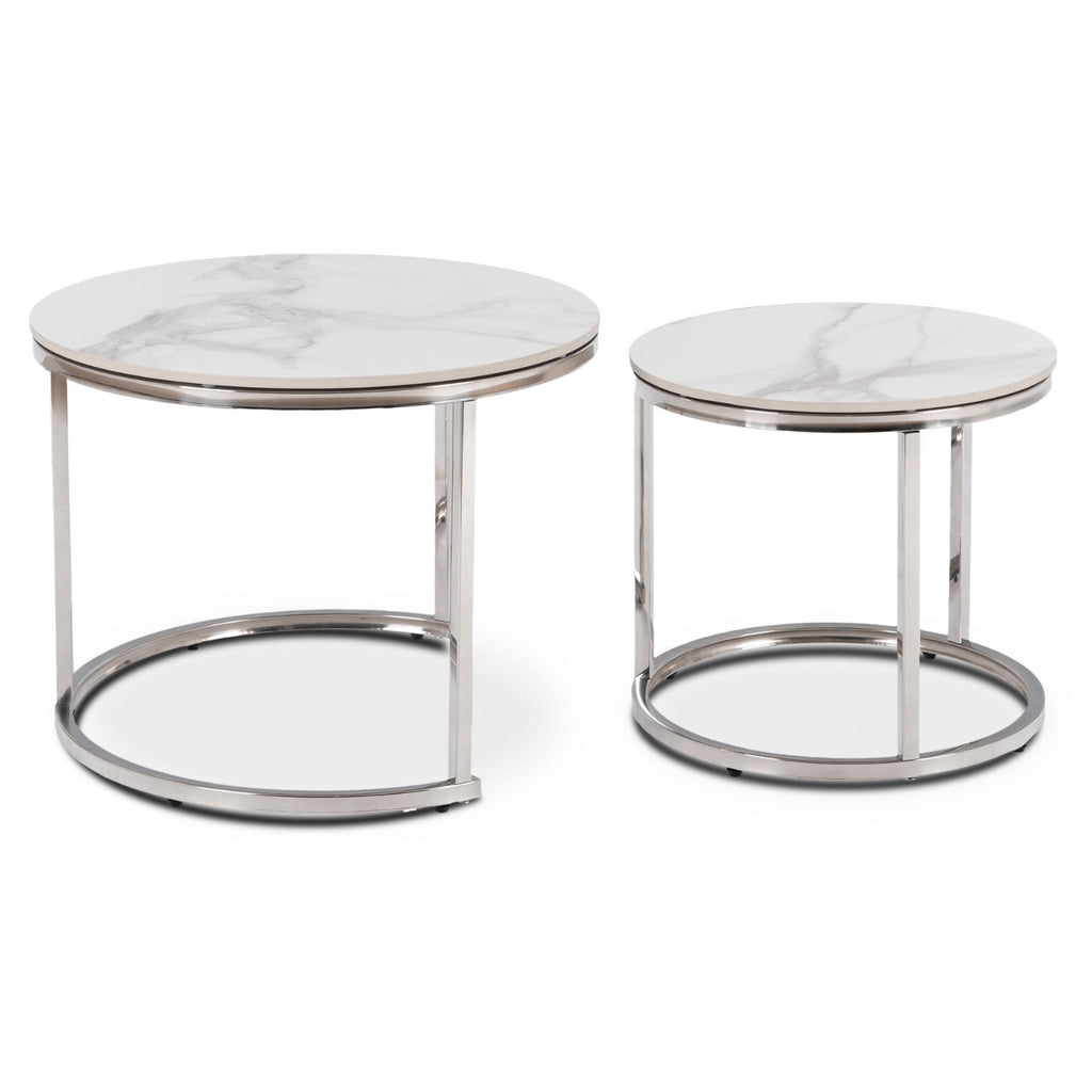 AMARA Keramiktisch-Set Weißer Marmor/Silber