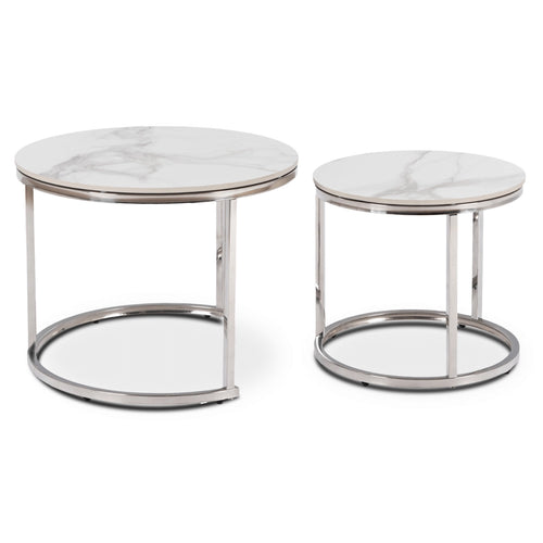 AMARA Keramiktisch-Set Weißer Marmor/Silber
