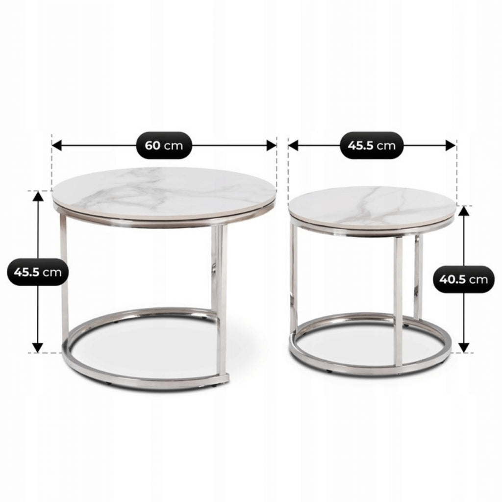 AMARA Keramiktisch-Set Weißer Marmor/Silber