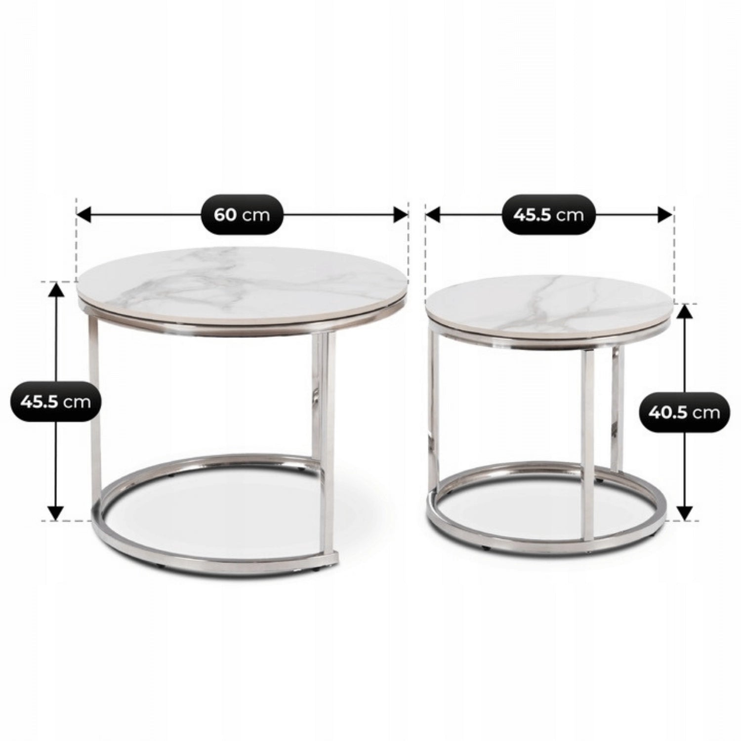 AMARA Keramiktisch-Set Weißer Marmor/Silber