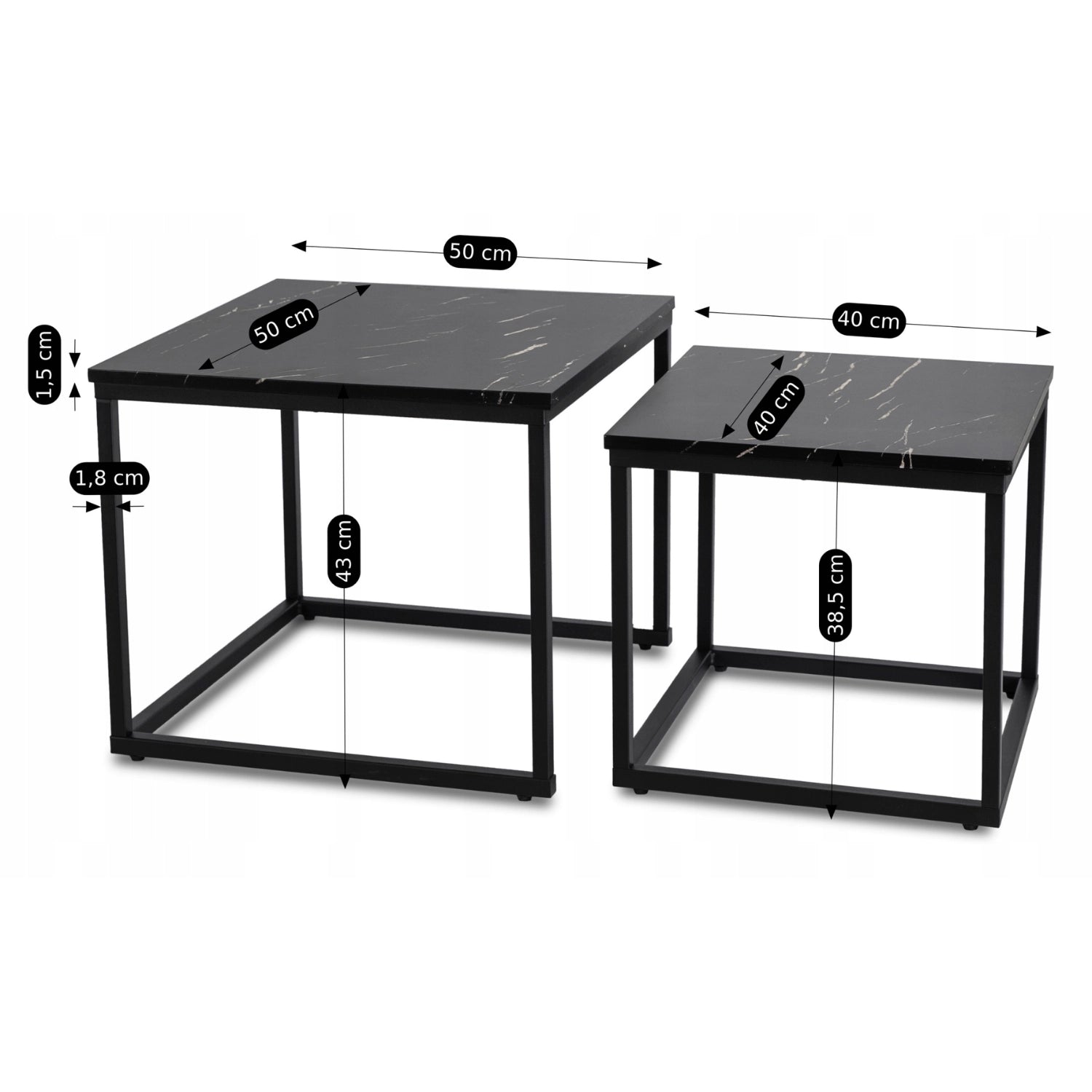 JUNO Couchtisch-Set Schwarzer Marmor