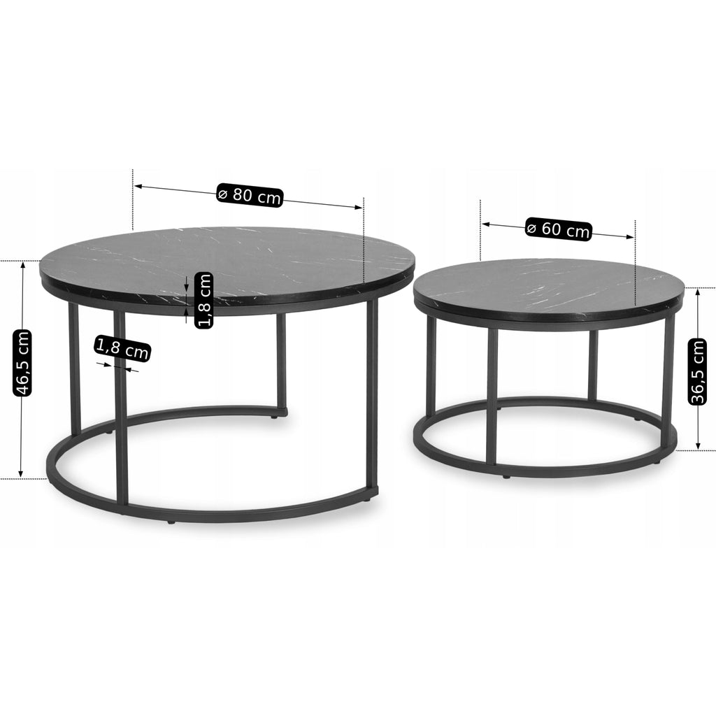 MAURO MAX Couchtisch-Set Schwarzer Marmor