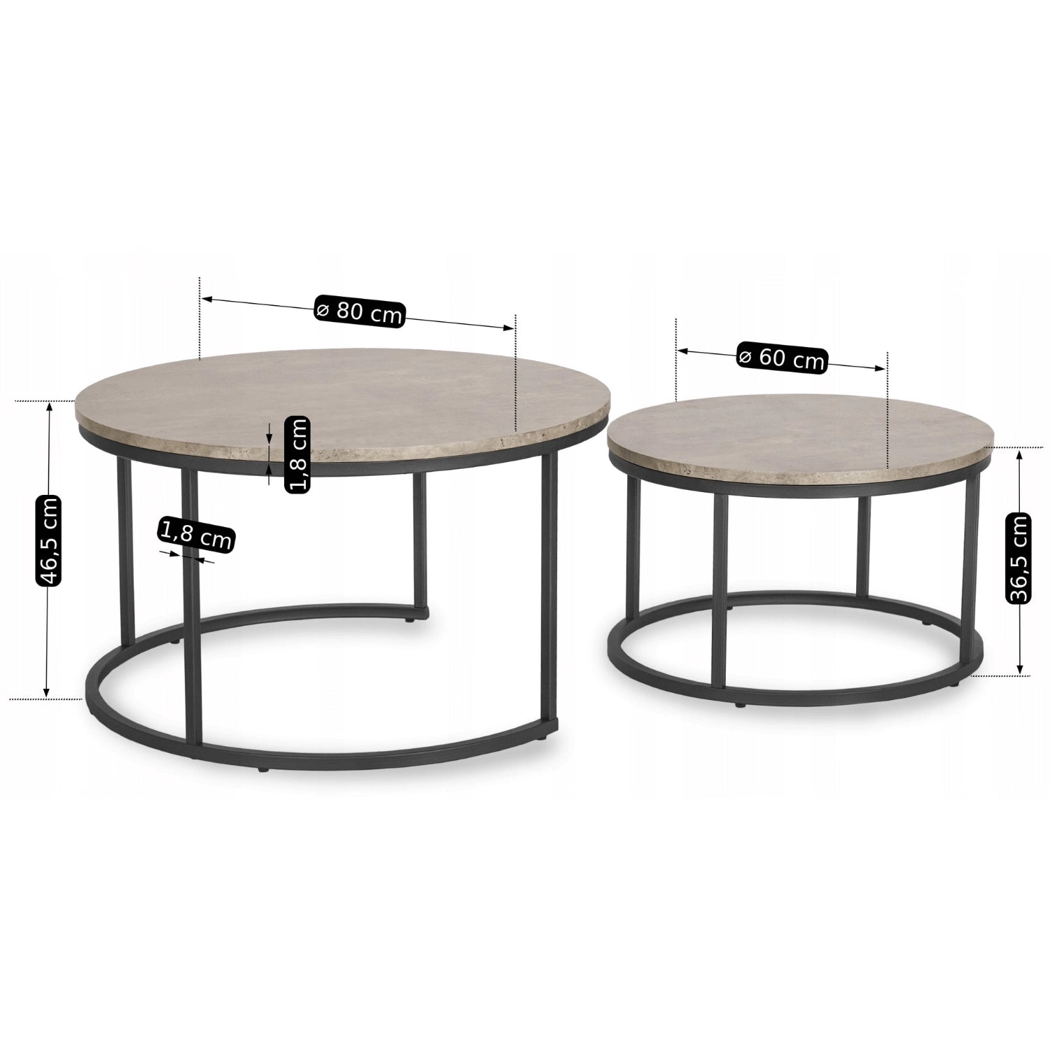 ROCKY MAX Couchtisch-Set Beton Schwarz