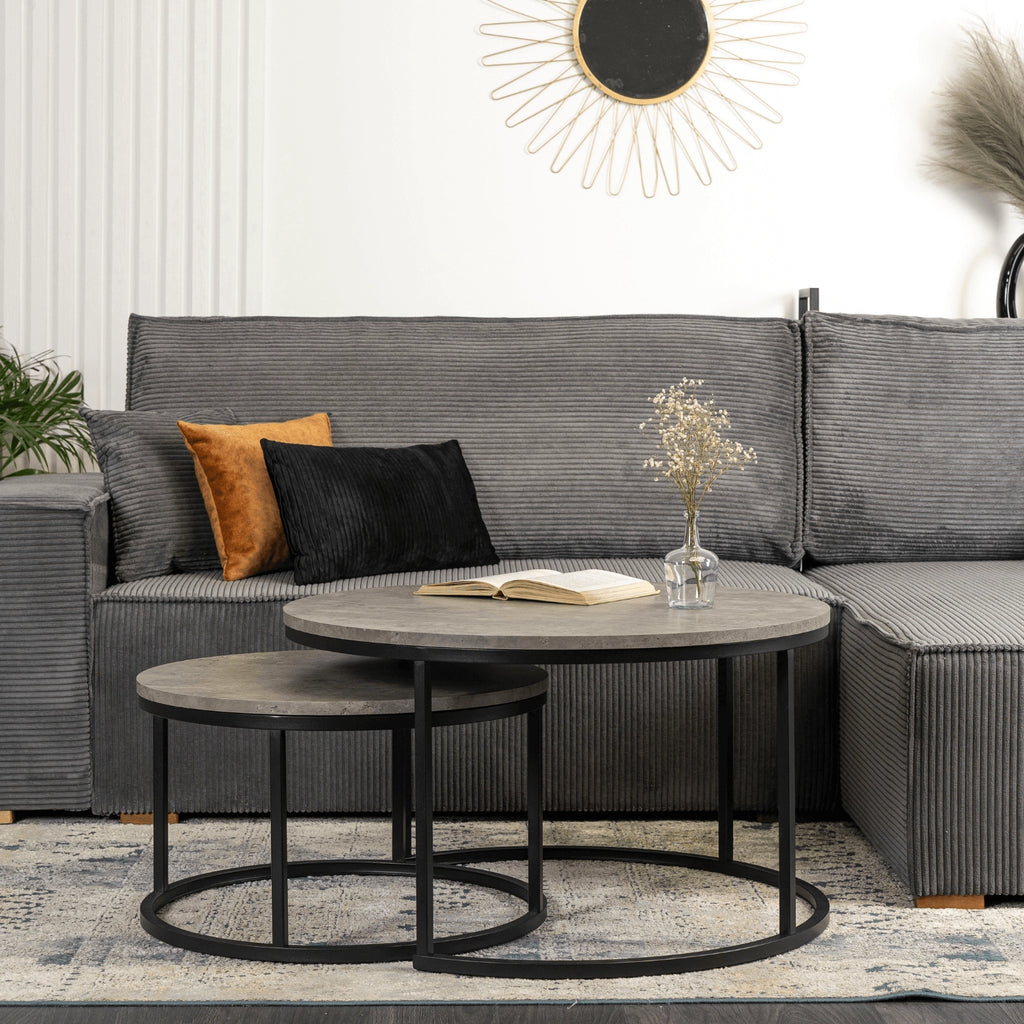 ROCKY MAX Couchtisch-Set Beton Schwarz
