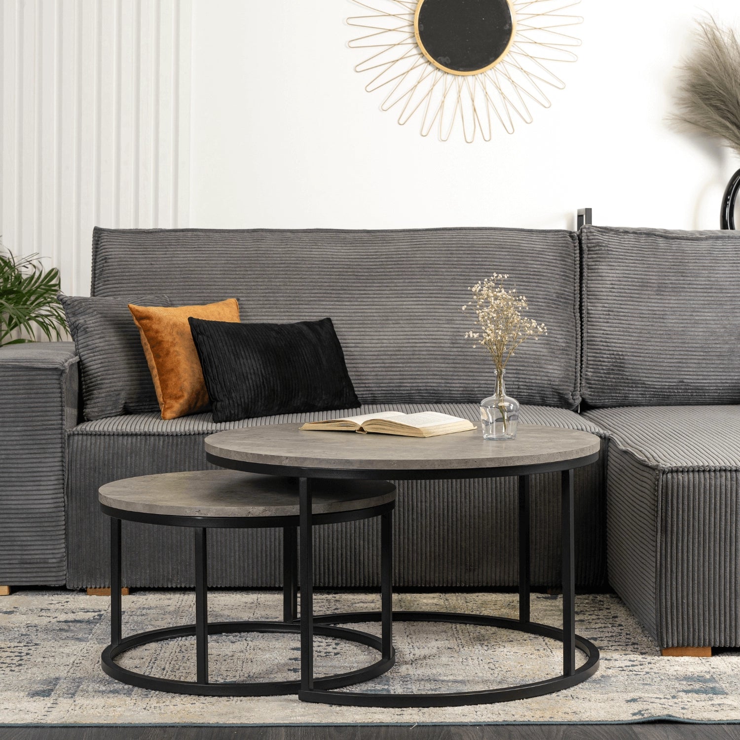 ROCKY MAX Couchtisch-Set Beton Schwarz