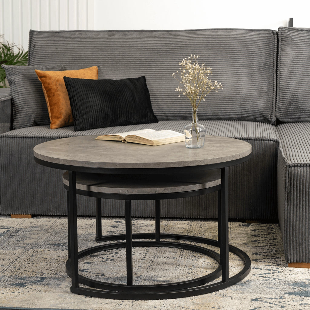 ROCKY MAX Couchtisch-Set Beton Schwarz