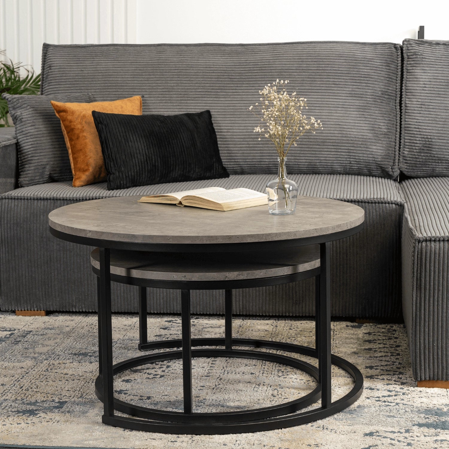 ROCKY MAX Couchtisch-Set Beton Schwarz