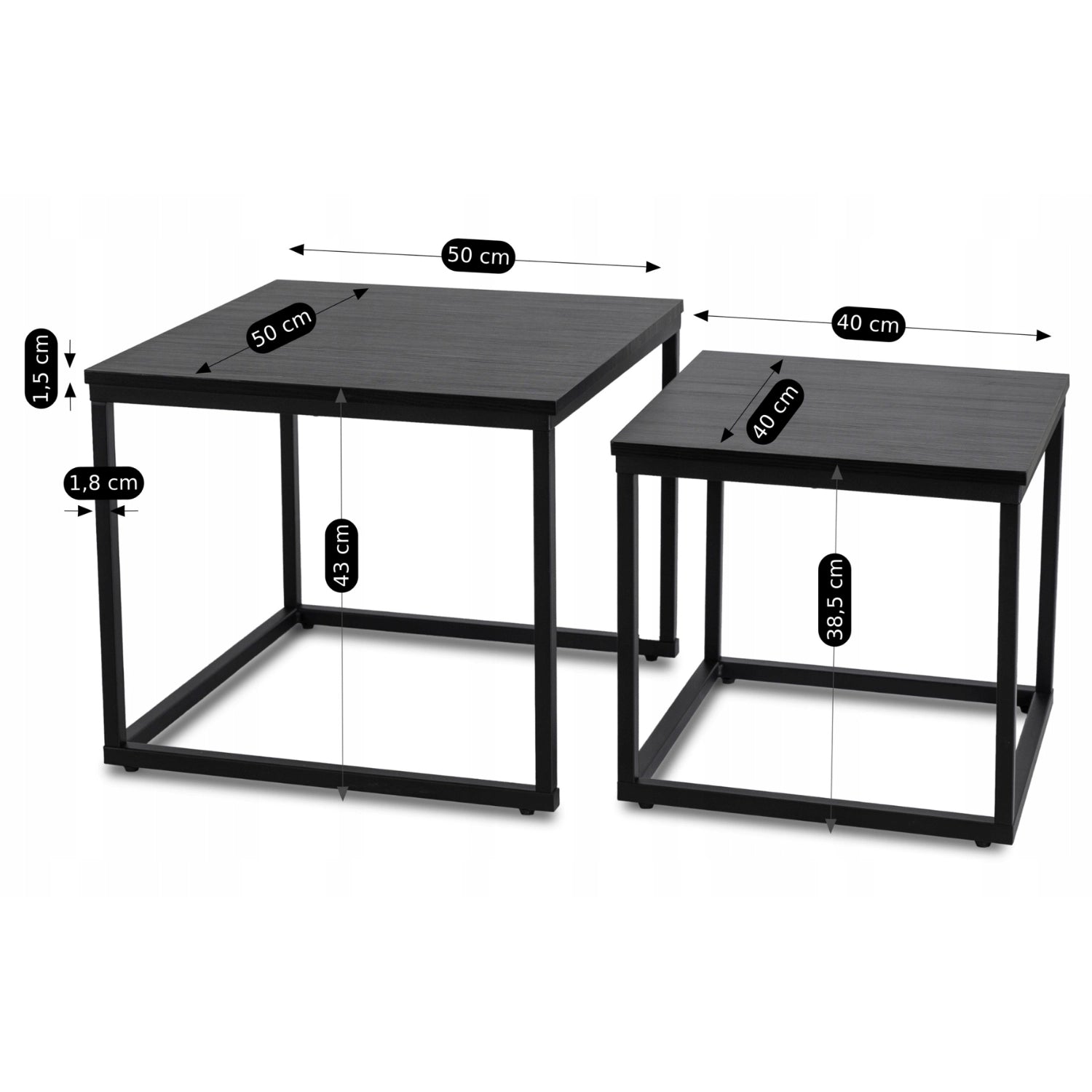 TEVET Couchtisch-Set Schwarz